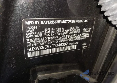 2015 BMW X3 xDrive28I z USA, uszkodzony, nr VIN 5UXWX9C57F0D46302